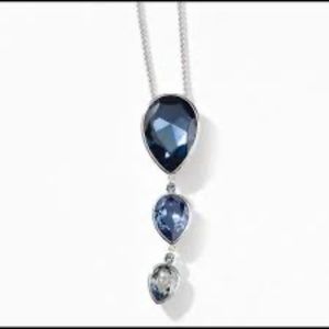 Touchstone Crystal by Swarovski 3 Pear Drop Pendant Necklace in Blue